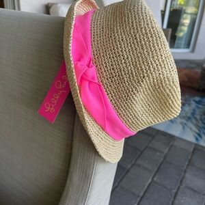 Lilly Pulitzer Straw Hat with Neon Pink Band